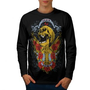 Stan - חנות ה-Merchandise למעריצים מכל הסוגים Guns and Roses Wellcoda Guns And Roses Skull Mens Long Sleeve T-shirt, Music Graphic Design