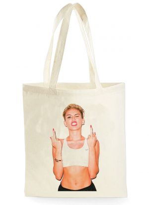 Stan - חנות ה-Merchandise למעריצים מכל הסוגים מיילי סיירוס והאנה מונטנה MILEY CYRUS FINGER UP FASHION COOL SHOPPING CANVAS TOTE BAG IDEAL GIFT PRESENT