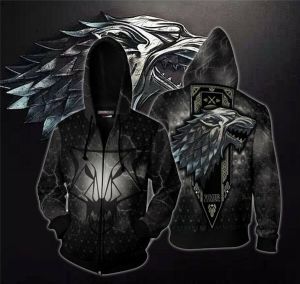Stan - חנות ה-Merchandise למעריצים מכל הסוגים משחקי הכס Game of Thrones House Stark Baratheon Cosplay Hoodies Zip Coat Jacket Sweatshirt