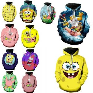 Stan - חנות ה-Merchandise למעריצים מכל הסוגים בובספוג Cartoon Spongebob 3D Print Men Hoodie Sweater Sweatshirt Jacket Pullover  Tops