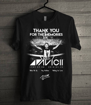 Stan - חנות ה-Merchandise למעריצים מכל הסוגים Avicii Avicii Thank You For The Memories T Shirt Black Cotton Men S-6XL US Supplier
