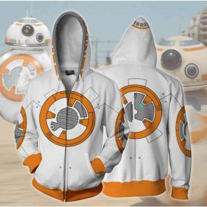 Stan - חנות ה-Merchandise למעריצים מכל הסוגים Star Wars Star Wars Robot BB-8 3D Print Full Zip Hoodie Jacket Hooded Sweatshirt Coat