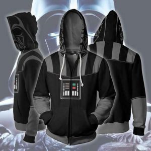 Stan - חנות ה-Merchandise למעריצים מכל הסוגים Star Wars סווטשירט דארת' וודר קוספליי תחפושת מלחמת הכוכבים STAR WARS DARTH VADER PRINT HOODIES COSPLAY FULL ZIP UP SWEATSHIRT