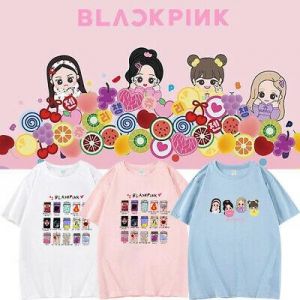    Kpop BLACKPINK T-SHIRT Cartoon Cute Tshirt Lisa Rose Jennie Jisoo Cotton TEE