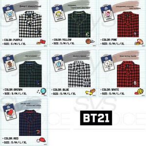 BTS BT21 Official Authentic Goods Flannel Check Pajamas Sleepwear + Tracking#