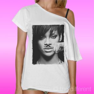 Stan - חנות ה-Merchandise למעריצים מכל הסוגים ריהאנה Women's T-Shirt Neck Boat " Rihanna Music Finger Mustache Mustache " Gift Idea