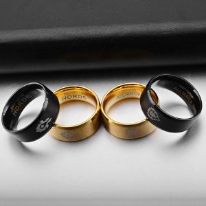 Stan - חנות ה-Merchandise למעריצים מכל הסוגים Blizzard Fashion World of Warcraft Ring Alliance Horde Black Gold Stainless Steel xxY