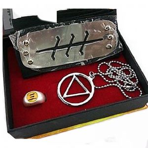 Stan - חנות ה-Merchandise למעריצים מכל הסוגים נארוטו New Anime Naruto Akatsuki Hidan Pendant Necklace +Ring+Headband Cosplay 3Pcs/set