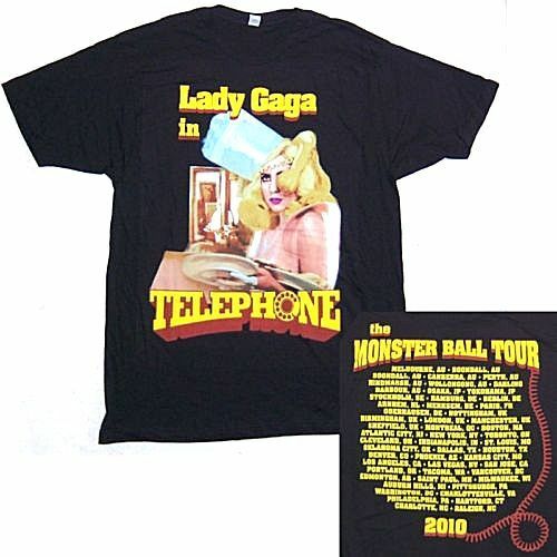 Stan - חנות ה-Merchandise למעריצים מכל הסוגים ליידי גאגא Lady Gaga Telephone Monster Ball Tour 2010 2011 Black T Shirt New Official