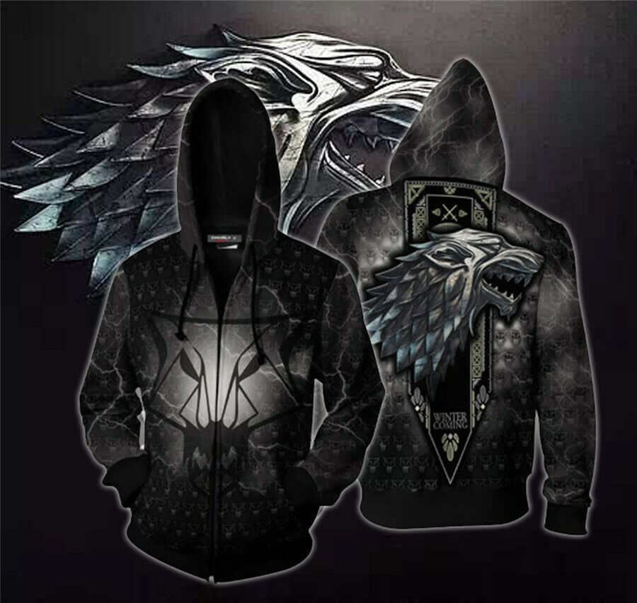 Stan - חנות ה-Merchandise למעריצים מכל הסוגים משחקי הכס Game of Thrones House Stark Baratheon Cosplay Hoodies Zip Coat Jacket Sweatshirt