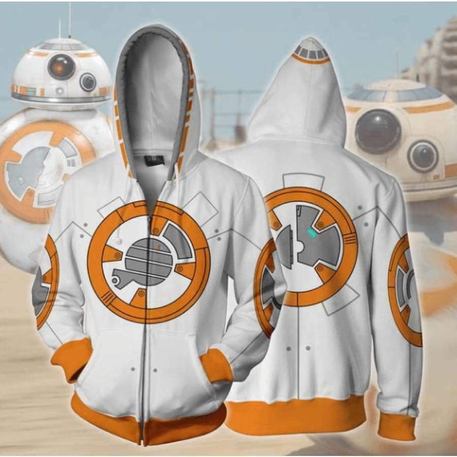 Stan - חנות ה-Merchandise למעריצים מכל הסוגים Star Wars Star Wars Robot BB-8 3D Print Full Zip Hoodie Jacket Hooded Sweatshirt Coat