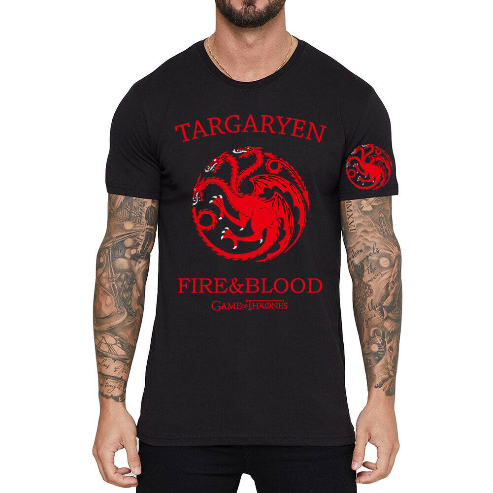 Stan - חנות ה-Merchandise למעריצים מכל הסוגים משחקי הכס Game of Thrones Printed Black Men's Short Sleeve Pure Cotton T-Shirt Asia Size