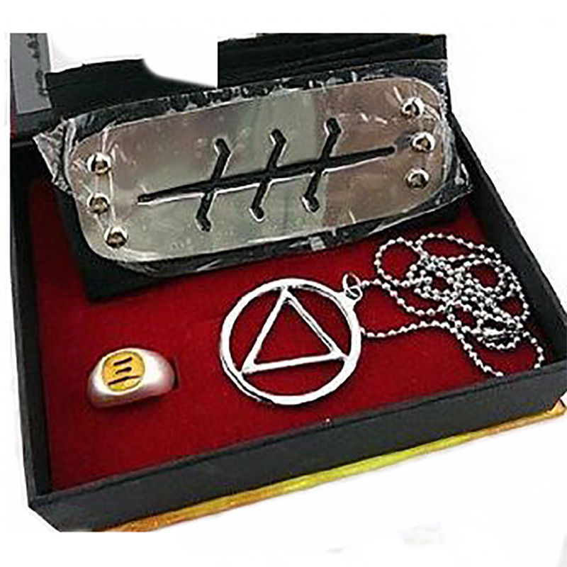 Stan - חנות ה-Merchandise למעריצים מכל הסוגים נארוטו New Anime Naruto Akatsuki Hidan Pendant Necklace +Ring+Headband Cosplay 3Pcs/set